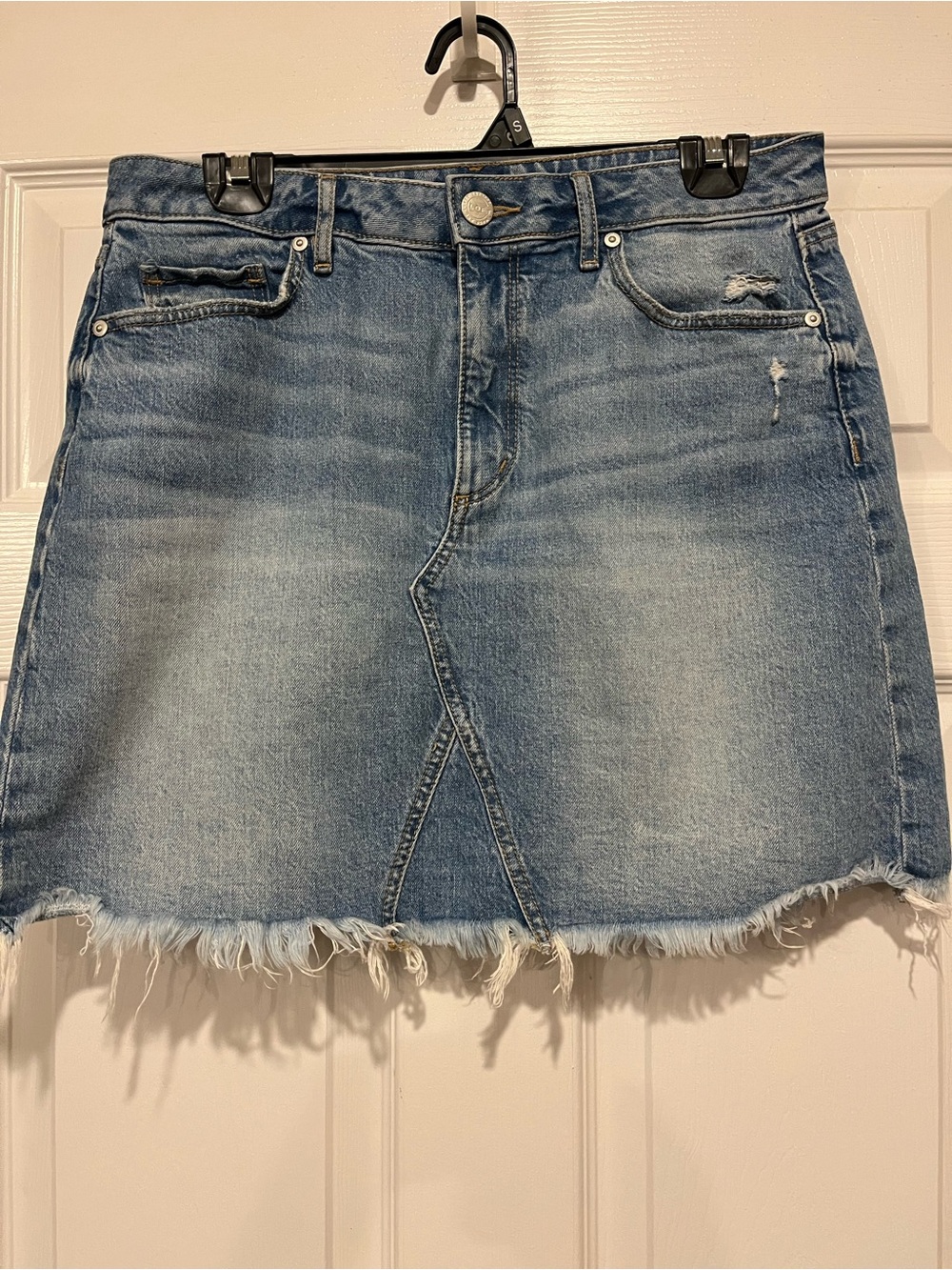 LOFT Light Blue Denim Mini Skirt with Frayed Hem